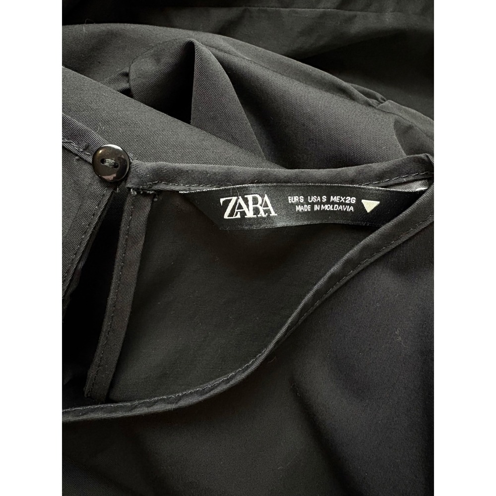 Zara Black Dress 100% Cotton Small Poplin Tiered Whimsigoth Dark Cottagecore - Picture 6 of 9